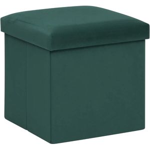 Atmosphera Poef/krukje/hocker Amber - Opvouwbare zit opslag box - fluweel smaragd groen - D38 x H38 cm - MDF/polyester