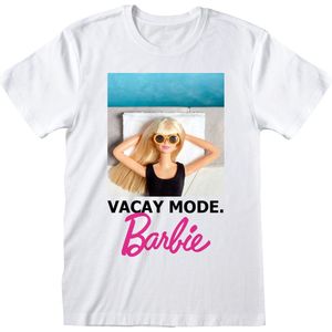 T-Shirt met Korte Mouwen Barbie Vacay Mode Wit Uniseks - L