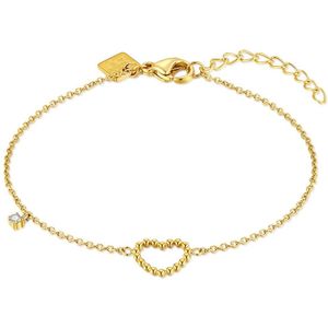 Twice As Nice Armband in goudkleurig edelstaal, hartje met steentje 16 cm+3 cm