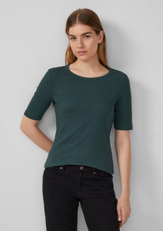 s.Oliver - Shirt - Donkergroen - Kwartmouw - Slanke Pasvorm