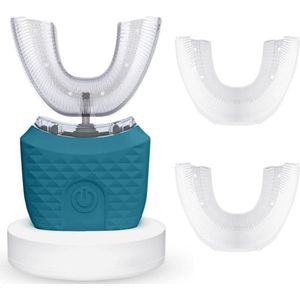 Ultrasone U-vormige 360° automatische tandenborstel IPX7 waterdichte whitening-tandenborstel 2 vervangende opzetborstels (lichtgroen)