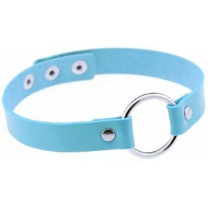 KIMU Choker Blauw Ring - Pu Leer Collar Ketting Halsband Sexy Gag Festival