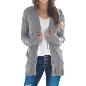 Lang gebreid damesvest met open voorkant en knopen - Casual cardigan voor herfst en winter