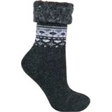 Sock Snob - turnover huissokken - schoenmaat 37-42 - grijs met fantasie motief rond de enkel - bedsokken - warme voeten - hyggelife