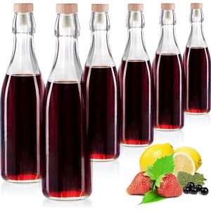 6x glazen fles 500 ml met kurk - lege fles met kurkstop - glazen container voor het vullen met vloeistoffen zoals olie, azijn en sterke drank (smal - 500ml)