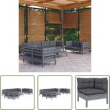 The Living Store Lounge set - Grenenhout - Grijs - Afmetingen- 63.5 x 63.5 x 62.5 cm - inclusief 6 hoekbank - 2 middenbank - 1 voetenbank/tabel - 9 zitkussen - 14 rugkussen