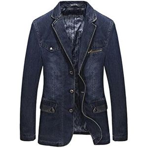 Casual Denim Blazer Heren Slim Fit Lange Mouwen Katoen