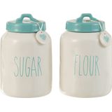 J-Line voorraadpot Flour/Sugar - keramiek - blauw/wit - 2 stuks