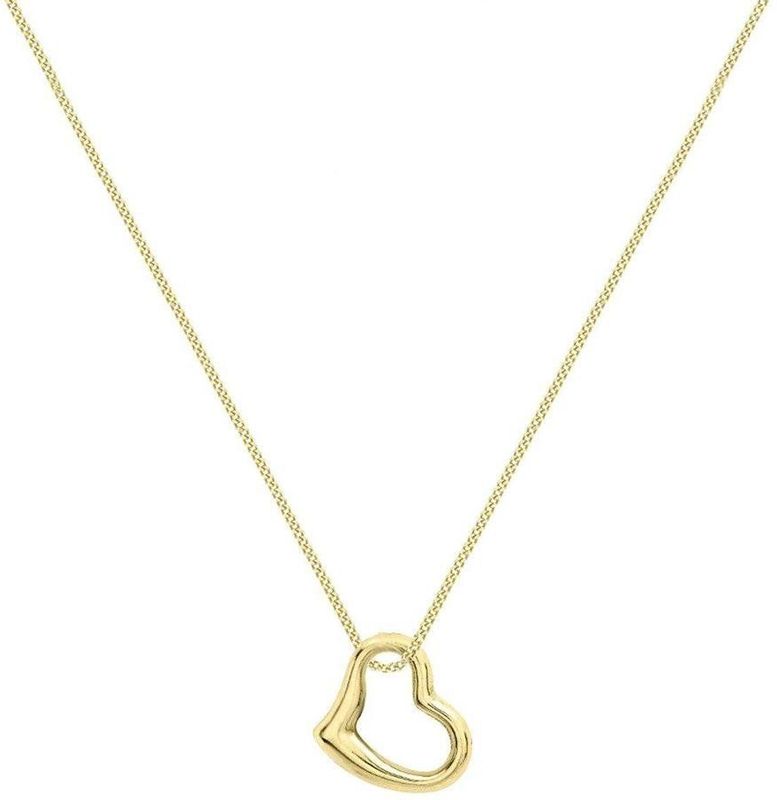 Lucardi Dames Ketting met Hanger Open Hart - 9 Karaat - Ketting - Cadeau - 46 cm - Geelgoud
