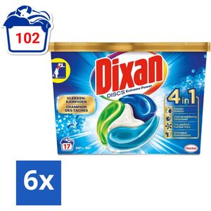 Dixan Discs - Wasmiddelcapsules en Vlekverwijderaar - Extreme Power - Witte, Gekleurde & Zwarte Was - 17 Wasbeurten - Voordeelverpakking - 6 stuks