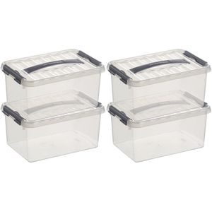12x Sunware Q-Line opberg boxen/opbergdozen 6 liter 30 cm kunststof- Opslagbox - Opbergbak kunststof transparant/zilver
