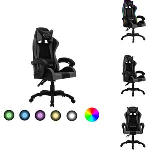 vidaXL Gamestoel - Luxe gaming stoel - Kunstleer - Verstelbaar - Met LED verlichting - Grijs/Zwart - 64 x 65 x (111.5 - 119) cm - Bureaustoel