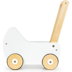 Houten poppenwagen - duwer walker voor poppen - 23,5x39x41cm - wit