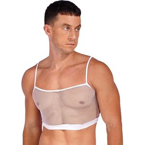 Heren Tank Top Doorschijnend - Lingerie voor Mannen - Hemd - Open shirt - Wit