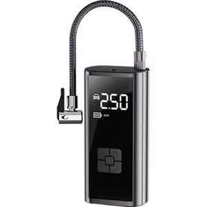 Draagbare luchtcompressor - Elektrische fietspomp - Elektrische Ballenpomp - Elektrische Bandenpomp - Elektrische Bandeninflator - Mini Compressor - Met Drukmeter - 3 Opzetstukken - Led Lamp - 12 V - 10,3 BAR - Zwart