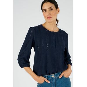 Damart - Opengewerkte en geborduurde top van stretch jacquardtricot - Dames - Blauw - XS