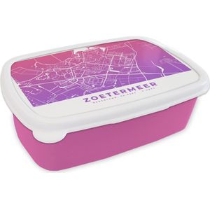 Broodtrommel Roze - Lunchbox - Brooddoos - Stadskaart - Zoetermeer - Paars - 18x12x6 cm - Kinderen - Meisje