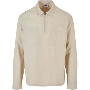 Urban Classics - Cotton Linen Half Zip Longsleeve shirt - M - Beige