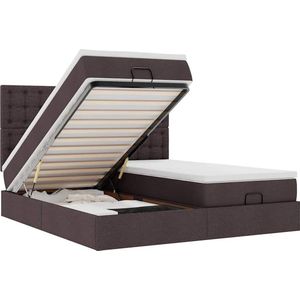 vidaXL - Ottoman - bed - met - matrassen - 200x200cm - stof - donkerbruin