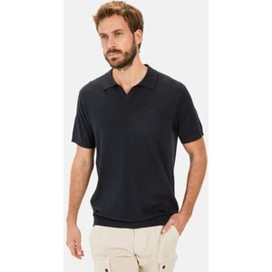 camel active Gebreid poloshirt van een katoen-linnenmix - Maat menswear-XXL - Donkerblauw