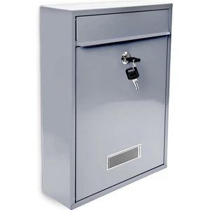Relaxdays brievenbus muur - met slot - naambordje - 26,5 x 35 x 8,5 cm - klein - zilver