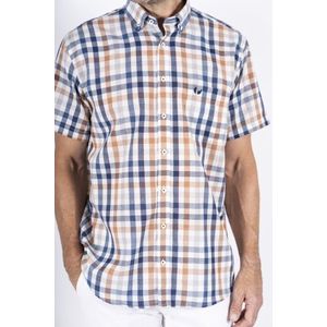 Pre End - Blouse Dayton blauw/oranje ruit 100369 KM - maatXXL