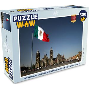 Puzzel Kathedraal van Mexico-stad en de Mexicaanse vlag - Legpuzzel - Puzzel 500 stukjes