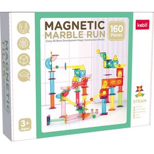 KEBO magnetisch speelgoed - magnetic tiles - magnetische tegels - magnetische bouwstenen - constructie speelgoed - montessori speelgoed - knikkerbaan 160pcs - kbkg-160