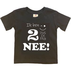 T-shirt Kinderen ""Ik ben 2 dus ik zeg NEE!"" | korte mouw | zwart/wit | maat 98/104 (XXS)