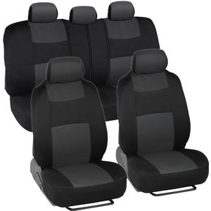Autostoelhoezen complete set - voor- en achterbank, eenvoudig te installeren hoezenset, accessoires auto's vrachtwagens bestelwagens SUV - Grijs Zwart