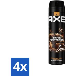4 x AXE - Deodorant Spray - Dark Temptation - Chocoladegeur - Verleidelijk Fris - 200 ml - AXE Deodorant - Chocoladegeur - Deodorant Spray - Mannelijke Geur - Langdurige Frisheid