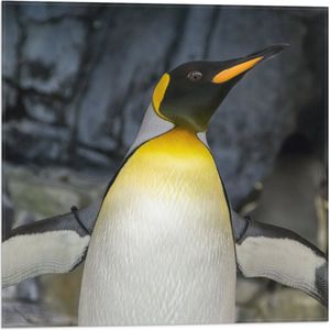 Vlag - Pingïun met Spitse Snavel en Neon Gele Contouren - 50x50 cm Foto op Polyester Vlag