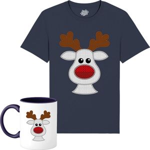 Rendier Buddy - Foute Kersttrui Kerstcadeau - Dames / Heren / Unisex Kleding - Grappige Kerst Outfit - Knit Look - T-Shirt met mok - Unisex - Navy Blauw - Maat M