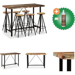 vidaXL Barset massief gerecycled hout 7-delig - Set tafel en stoelen - Inclusief Houtreiniger en verfrisser