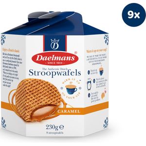 Daelmans Stroopwafels - Doos met 9 hexa doosjes - 8 Stroopwafels per hexa doosje (72 Koeken)