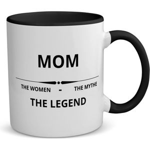 Akyol - mom the woman the mythe the legend koffiemok - theemok - zwart - Mama - de legendarische moeder - moeder cadeautjes - moederdag - verjaardag - geschenk - kado - moeder artikelen - 350 ML inhoud