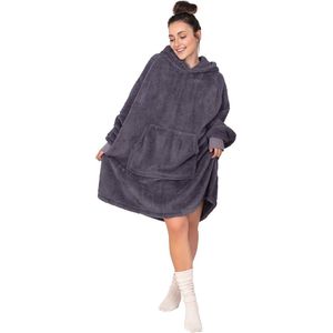 Oversized Deken Hoodie met Mouwen en Capuchon - Draagbare Knuffeldeken voor Extra Warmte (L - XL, Antraciet)