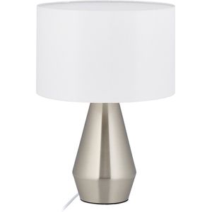 Relaxdays tafellamp touch - woonkamerlamp - dimmer - metaal & stof - E27-fitting - modern - zilver