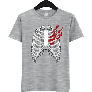 Smoking Heart Ribcage - Halloween Ribbenkast Dames / Heren Unisex T-shirt - Grappig Kostuum Shirt Idee Volwassenen - T-Shirt - Unisex - Heather Grey - Maat 4XL