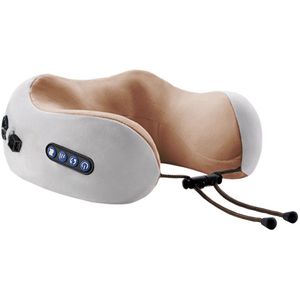 4-in-1 oplaadbare nekmassager, U-vormig kussen, multifunctionele draagbare schouder- en nekmassager, ontspannende massager voor buiten, thuis en in de auto - Bruin