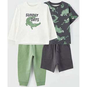 Krokodil 4-delige set t-shirt, short, broek en longsleeve