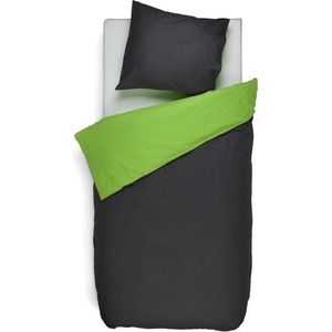 Snoozing - Two Tone - Dekbedovertrek - Antraciet/Lime - Flanel - Eenpersoons