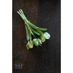 Kunst tulpen - wit creme groen - 30cm - 7 stelen - real touch tulpen - kunstboeket - tulp