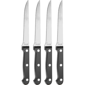 Vleesmessen set - 4 stuks - zwart - RVS/kunststof - 23 cm - steakmessen - bestek set