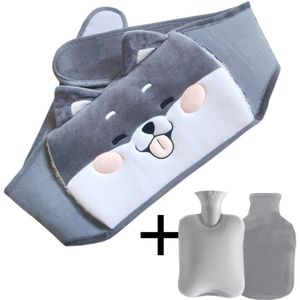 3-in-1 kruikgordel- kruik voor verlichting van menstruatiepijn- 1L kruik met zachte hoes en gordel- voor het verlichten van pijn in de nek- schouders- rug en taille (grijs)