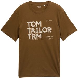 TOM TAILOR - Shirt - Beige - Jersey - Ronde Hals - Kwartmouw