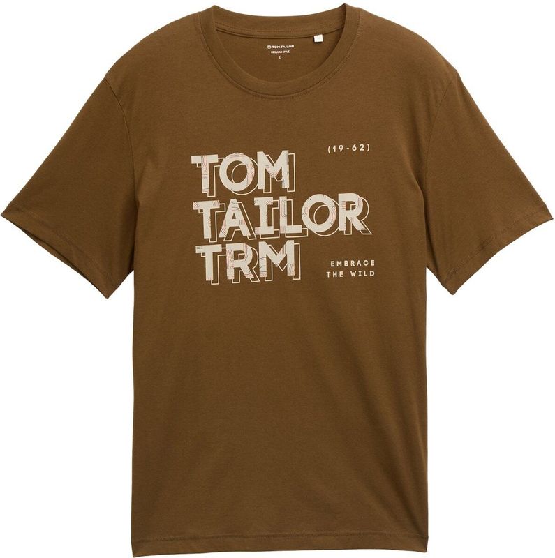 TOM TAILOR - Shirt - Beige - Jersey - Ronde Hals - Kwartmouw
