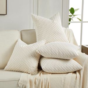 Set van 4 boho-corduroy fluwelen kussenslopen, 40 x 40 cm, crème, effen, wollig, kussensloop, decoratief kussen, decoratie voor bank, slaapkamer, woonkamer, balkon