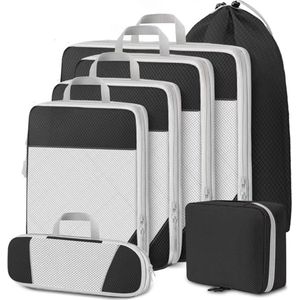 Suitcase Organiser Set of 7 Compression Pack Cubes - Black - Travel Packing Organizers koffer organizer set