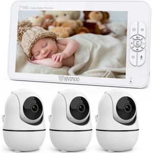 Lovinoo Babyfoon - Babyfoon met 3 Camera's – Baby Monitor - Hondencamera - Huisdiercamera - Op Afstand Bestuurbaar - Temperatuursensor - Uitbreidbaar Tot 4 Camera's - Terugspreekfunctie - Video & Audio – Baby Camera - 7.0 Inch Scherm